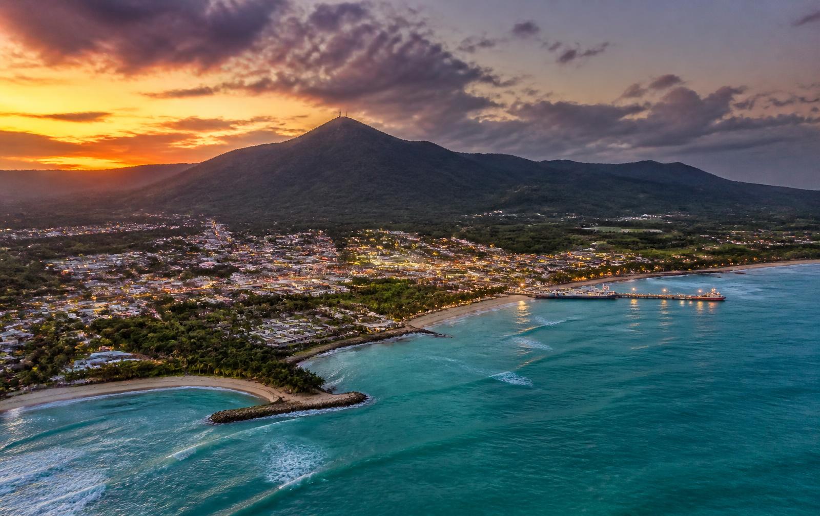 Aerial view of Puerto Plata coastline and mountains